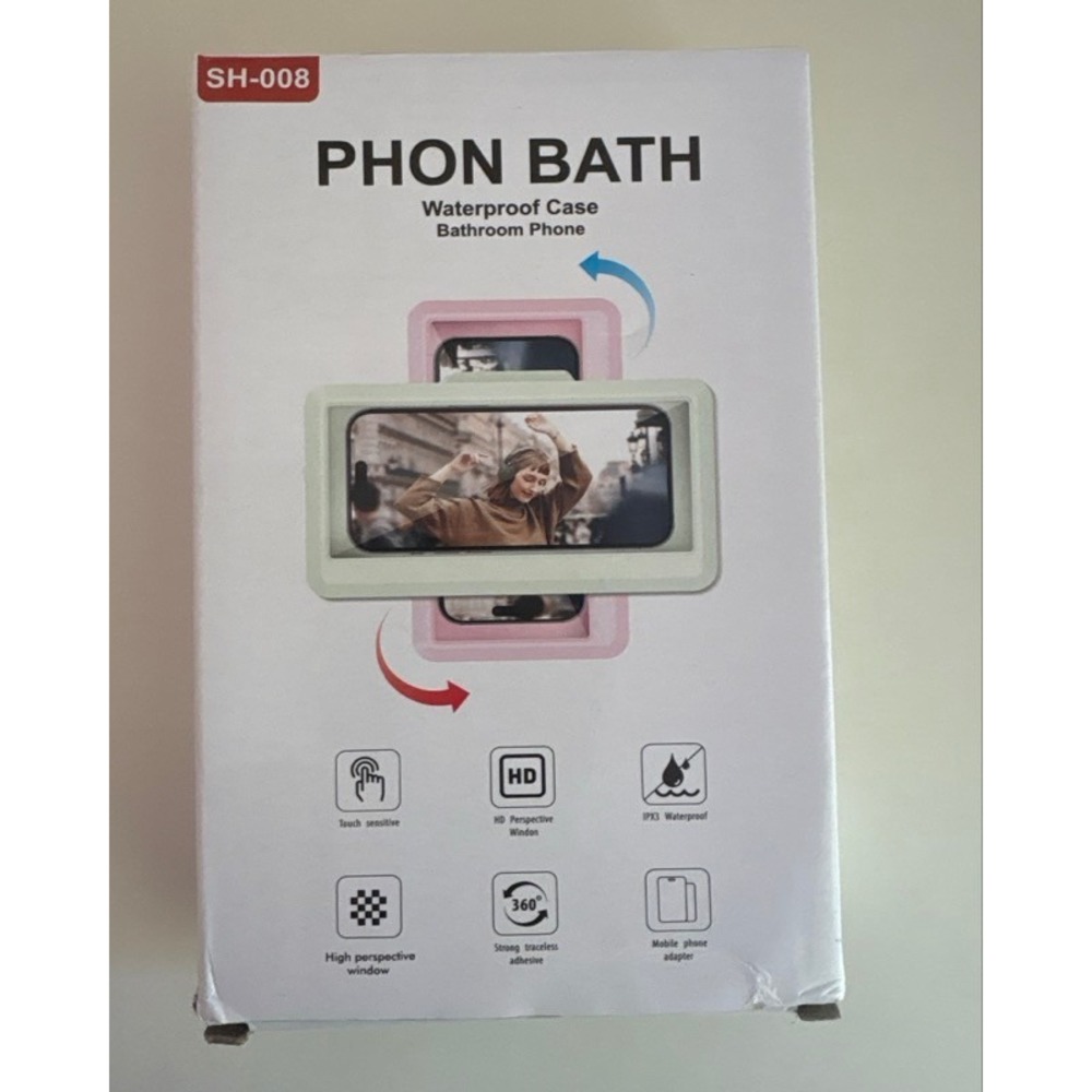 Phon‎ Bath SH-008 Waterproof Bathroom Phone Case White 360 Rotation Wall Mount